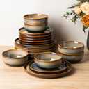 TheTerra Ceramic Dinnerware Sets for 6, 18 Pieces Porcelain Lightweight Plates and Bowls Sets, Scratch Resistant Dish Set, Oven & Microwave & Dishwasher Safe, Coffee Bean