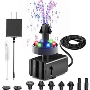 Jutai 24-Hours Working Bird Bath Fountains Electric, Adjustable Quiet Water Fountain Pump with LED Lights for Garden,Small Fish Tank, Pond,Water Features - 7 Nozzles,16.4Ft Power Cord