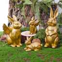 4 Pack 7.3" Gold Bunnies Easter Bunny Figurine, Easter Gold Rabbit Decor Resin Statues for Home Spring Table Ornament Decoration(Rabbit with Wings)