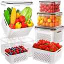 4 PCS Fruit Storage Containers for Fridge, Produce Containers for Fridge with Removable Colander, All-In-One Fruit Washing Bowl with Strainer Microwave/Dishwasher Safe for Salad Berry Lettuce Keeper