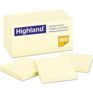 Highland Sticky Notes, 3 x 3 Inches, Yellow, 18 Pack (6549-18)