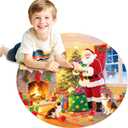 Christmas Puzzles for Kids Ages 3-5, 70 Piece 17.7x17.7 Inches Round Wooden Jigsaw Puzzle for 3 4 5 6 Year Old, Santa Claus Floor Puzzles for Kids Ages 4-8