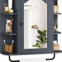 YITAHOME Bathroom Wall Cabinet Organizer, Over Toilet Storage Cabinet Wall Mounted Cabinet with Mirror Door and Removable Shelf for Bathroom Living Room Laundry Bedroom, Gray Black