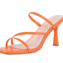 Shoe'N Tale Strappy Kitten Heels For Women Stiletto Mules Square Open Toe Slip On Sandals Orange, Size 8