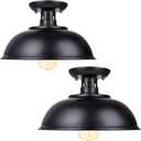 Vintage Rustic Semi Flush Mount Light, Farmhouse Black Ceiling Fixture, Industrial Lights for Hallway, Stairway, Foyer, Kitchen, Porch, Entryway (2 Pack)