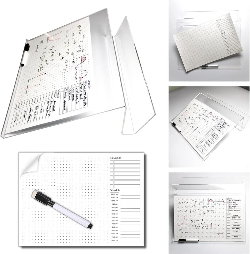 SILLY MONKEY Ergonomic Writing Slant Board Set w/Dry Erase Sticker Sheet & Whiteboard Pen Integrated Tablet and Book Holder Clear Acrylic Writing Slope (Upgraded)