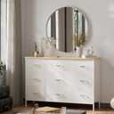 VASICAR Wide TV Stand Modern TV Console, 9 Drawers Dresser for Bedroom, Fabric Storage Cabinet, Chest of Drawers for Closet, Nursery, Living RoomClassic White, 11.8"D x 43.3"W x 29.9"H