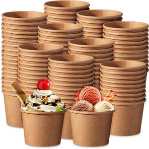 Honeydak 200 Pack Kraft Ice Cream Cups for Party Small Disposable Treat Paper Cups Dessert Snacks Sundae Yogurt Container Wedding Birthday Party Supplies(5 oz,Brown)