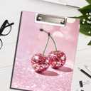XUNLURY Preppy Pink Glitter Clipboard with Storage for Classroom Office Desk, Funky Y2K Cherry Disco Ball Padfolio with Clipboard for Nurses Teachers Students, 12.5x9 in
