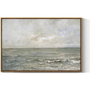 VIYYIEA Ocean Landscape Large Framed Wall Art, Seascape Vintage Paintings Art Decor Aesthetic, Canvas Print Artwork, Calming Sea Wall Pictures for Bedroom Bathroom Office, 20x30 Inch (Blue Seascape 1876)