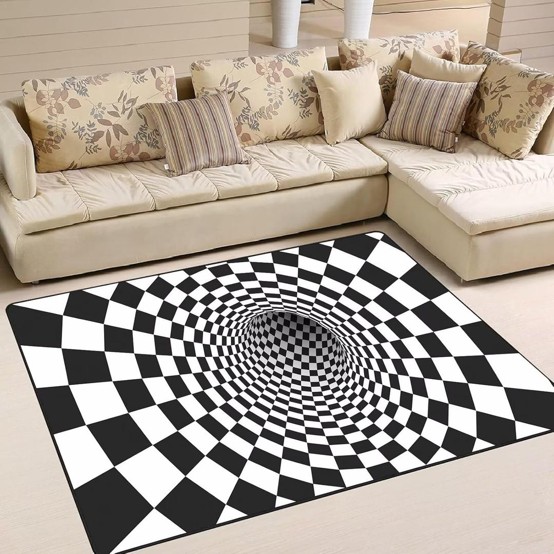 Optical Illusion Rug 2' x 3' 3D Area Rug Black and White Doormat Vortex Carpet Floor Mat for Kids Boys Girls Entryway Bedroom Living Room