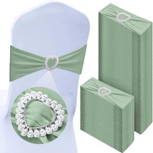 150 Pcs Spandex Chair Sashes Bows Stretch Chair Cover Band with Heart Shaped Buckle Universal Elastic Ties for Wedding Banquet Event Party Decoration(Grass Green)