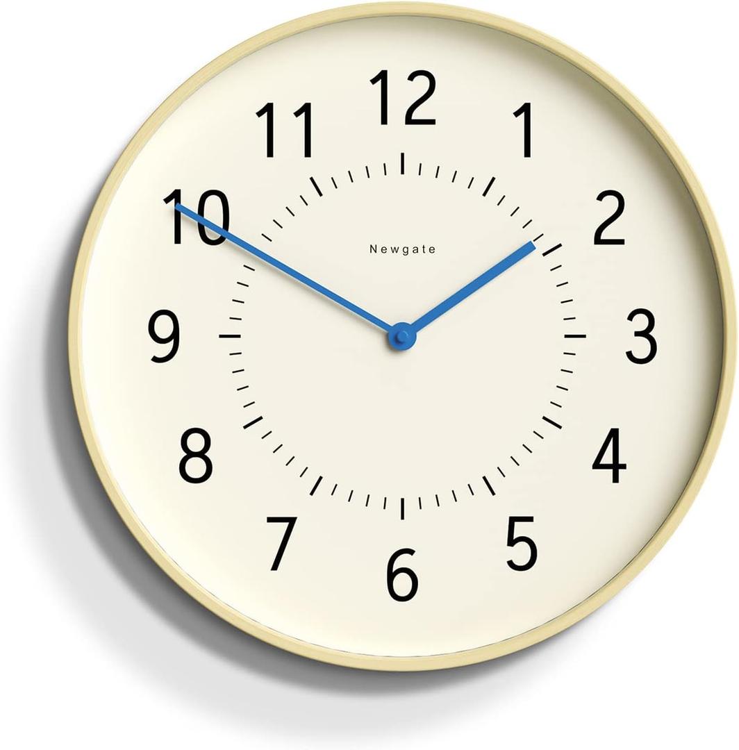 NEWGATE Plywood Round Clock - Modern Scandi Style - Arabic Dial (Blue Hands) - Kitchen & Living Room