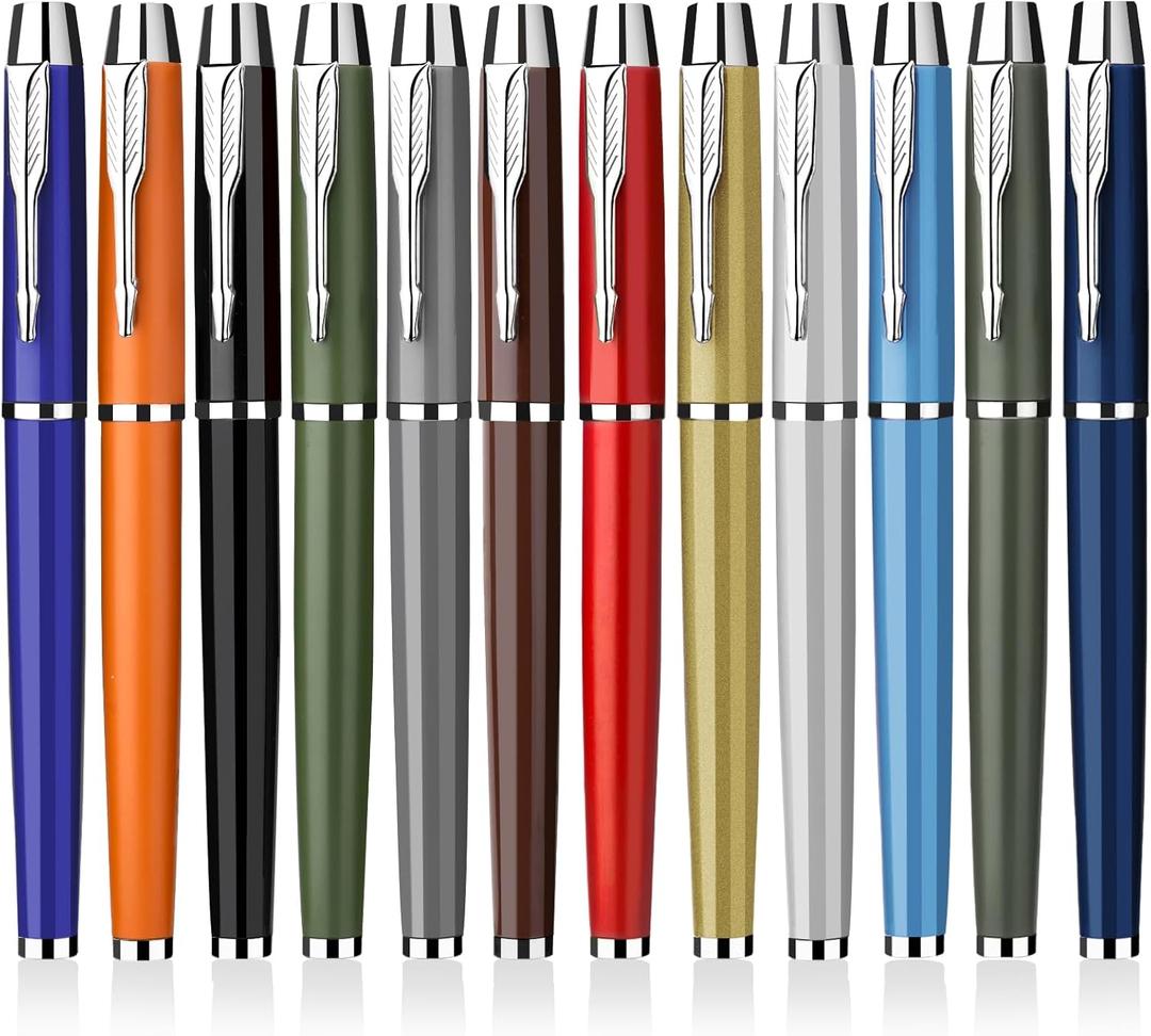 Luxury Metal Ballpoint Pen, Personalized Vintage Colored Pen for Men & Women | Assorted Retro Finishes | Fine Point | Black Ink | 12 Count