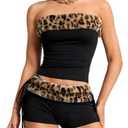 EHSUYAB Sexy Cheetah Two Piece Set Concert Festival Leopard Tube Top Club Outfit Going Out Micro Shorts Rave L