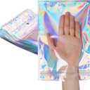 50Pcs Pen Packaging Bags for Small Business, Resealable Foil Pouch Bag For Pens, Holographic Ziplock Smell Proof Storage Bags for Packaging Lipgloss,Jewelry,Cosmetic,Candy (6x9 Inch)