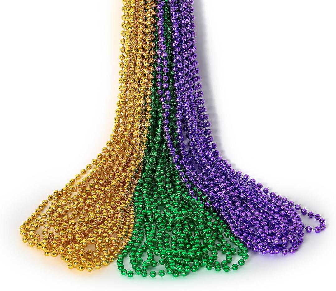 HOOSUN 30 Pack Mardi Gras Beads Necklaces Bulk,Mardi Gras Decorations Accessories Party Favors,Gold Green and Purple Carnival Decor St Patricks Day Necklace Party Supplies for Party,School Event,Home