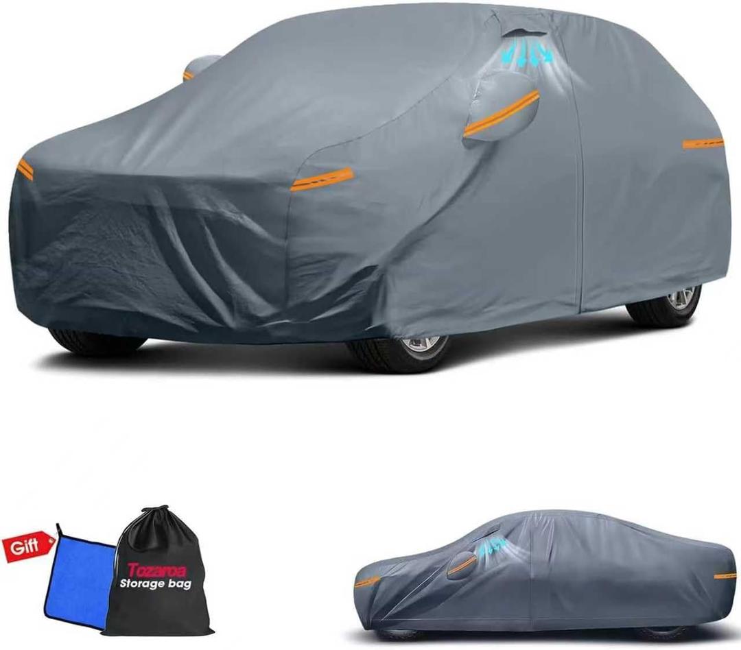 2026 Upgrade Car Cover Waterproof All Weather, Heavy Duty Outdoor Car Cover Universal Fit Sedan Lexus ES350, Tesla Model S, Lincoln MKZ, Toyota Avalon, Jaguar XJ, Ford Taurus, BMW 740i etc. (T2- Fit Sedan Length 204-208 inch, Gray)