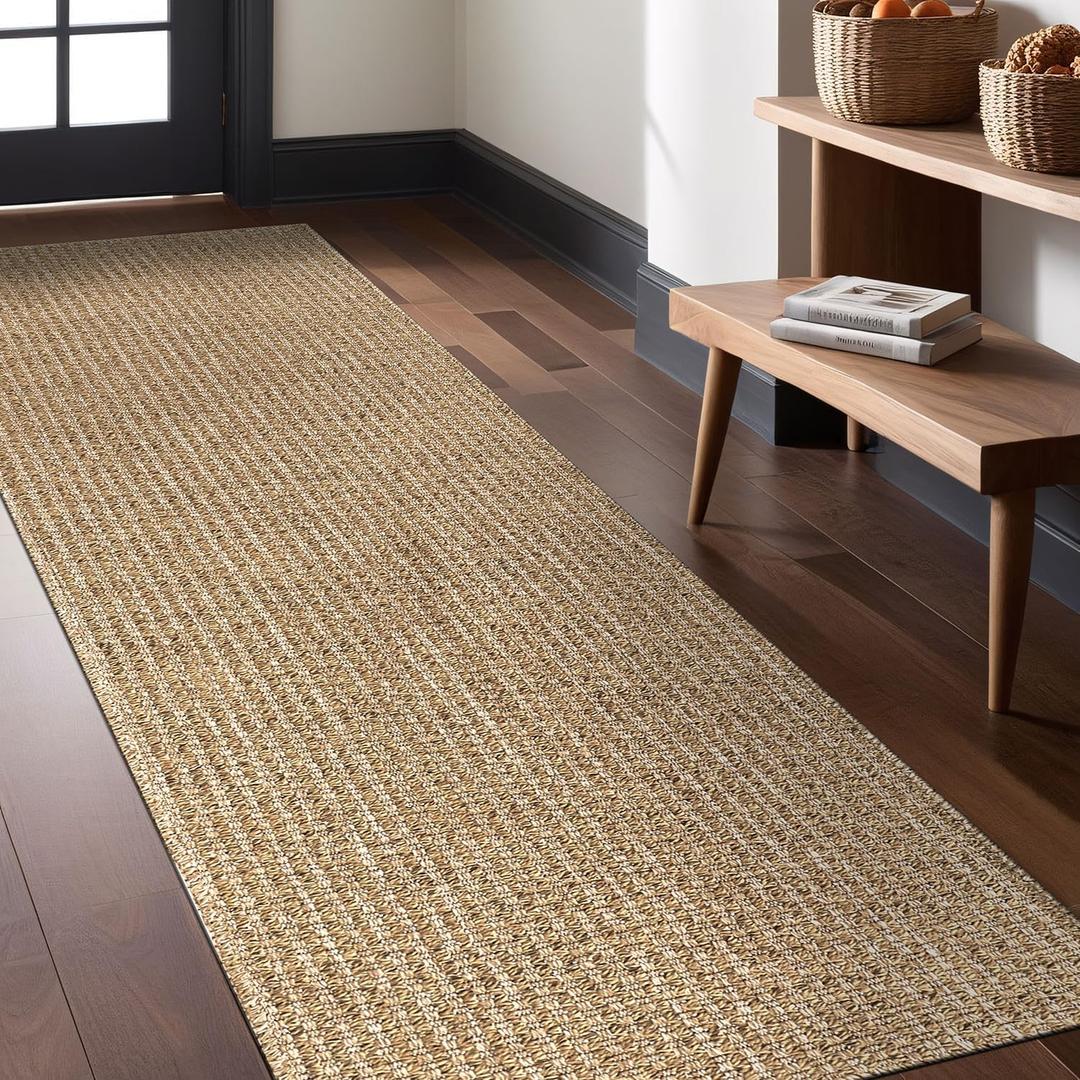 Easy Jute Rugs 2x7 Natural Color Living Room Indoor Outdoor Runner Rug for Farmhouse Patio and Kitchen Rug High Traffic Washable Easy to Clean Solid Boho Woven Design Outside Carpet (2 x 7)