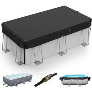 LXKCKJ 5x8 FT Rectangular Pool Cover for Above Ground Pool, Solar Oval Pool Cover Protection with Tensioner, Ideal for Rectangular/Oval Frame Pool Waterproof & UV-Resistant (Black)