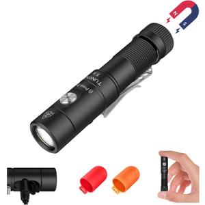 S5 1400 Lumens Mini Flashlight Rechargeable- Super Bright LED Pocket Light with Magnet & Clip, Red/Orange Diffuser,Small AA EDC Flashlight for Outdoor, Camping, Hiking, Emergency