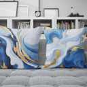 Modern Abstract Blue and Gold Pillow Covers 18x18, Modern Abstract Blue and Gold Decorative Throw Pillow Covers for Couch Bed Home Living Room Bedroom Decor, Set of 2