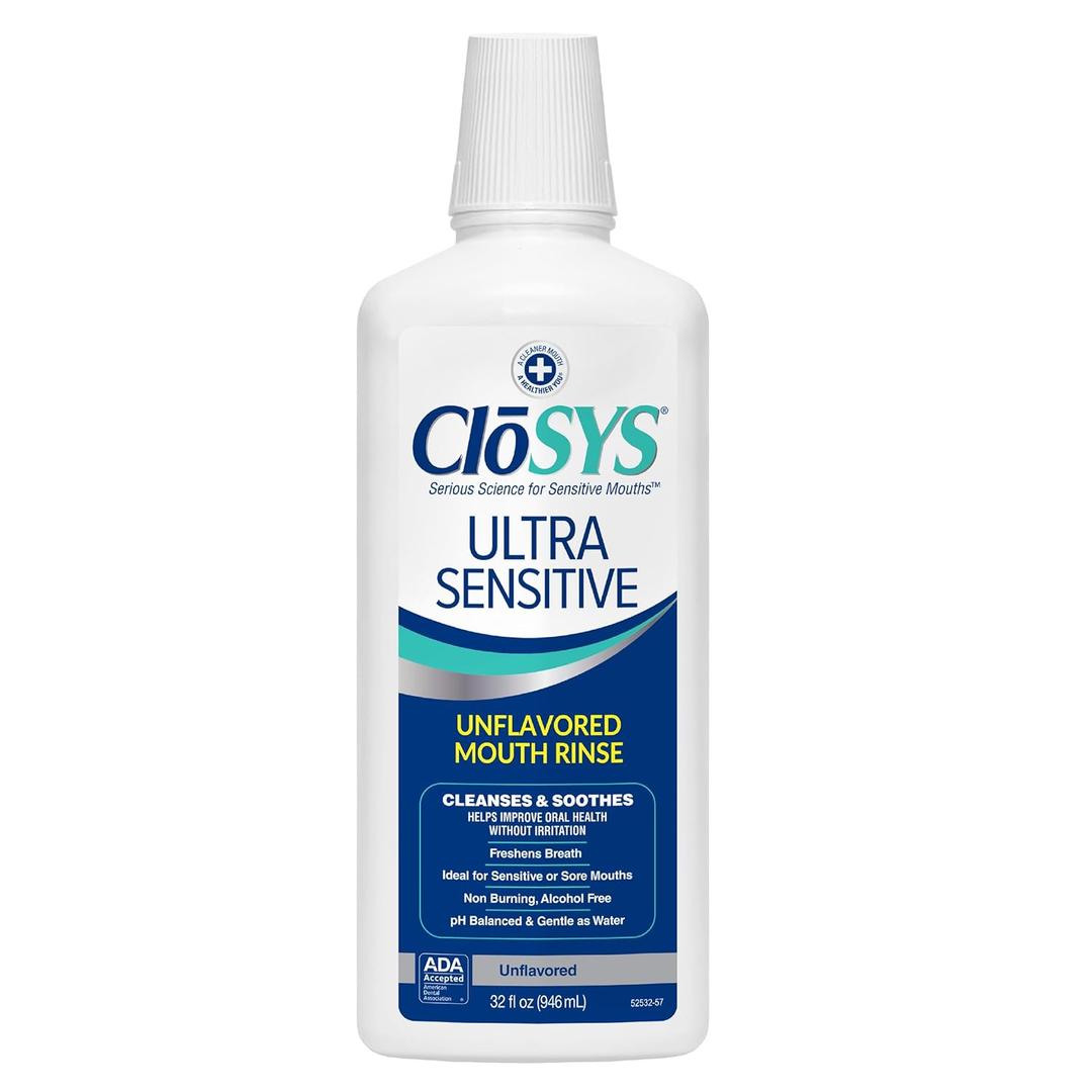 CloSYS Ultra Sensitive Mouthwash, 32 Oz, Alcohol Free Mouthwash, Unflavored Mouth Wash, Dye Free, pH Balanced, Helps Soothe Entire Mouth