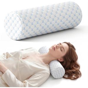 Neck Roll Pillow for Neck Pain Relief - Memory Foam Neck Support Pillow for Bed, Cylinder Pillows, Round Neck Pillow for Sleeping, 15.7 * 5 * 5 inch (Cool-Blue)