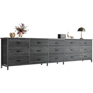 Huuger 86.6 Inch Dresser for Bedroom, TV Stand for 65, 75, 85 Inch TV, 15 Fabric Drawer Long Dresser, Large Entertainment Center for Bedroom, Wide Chest of Drawer with Storage, Charcoal Black, 11.8"D x 86.6"W x 26.8"H