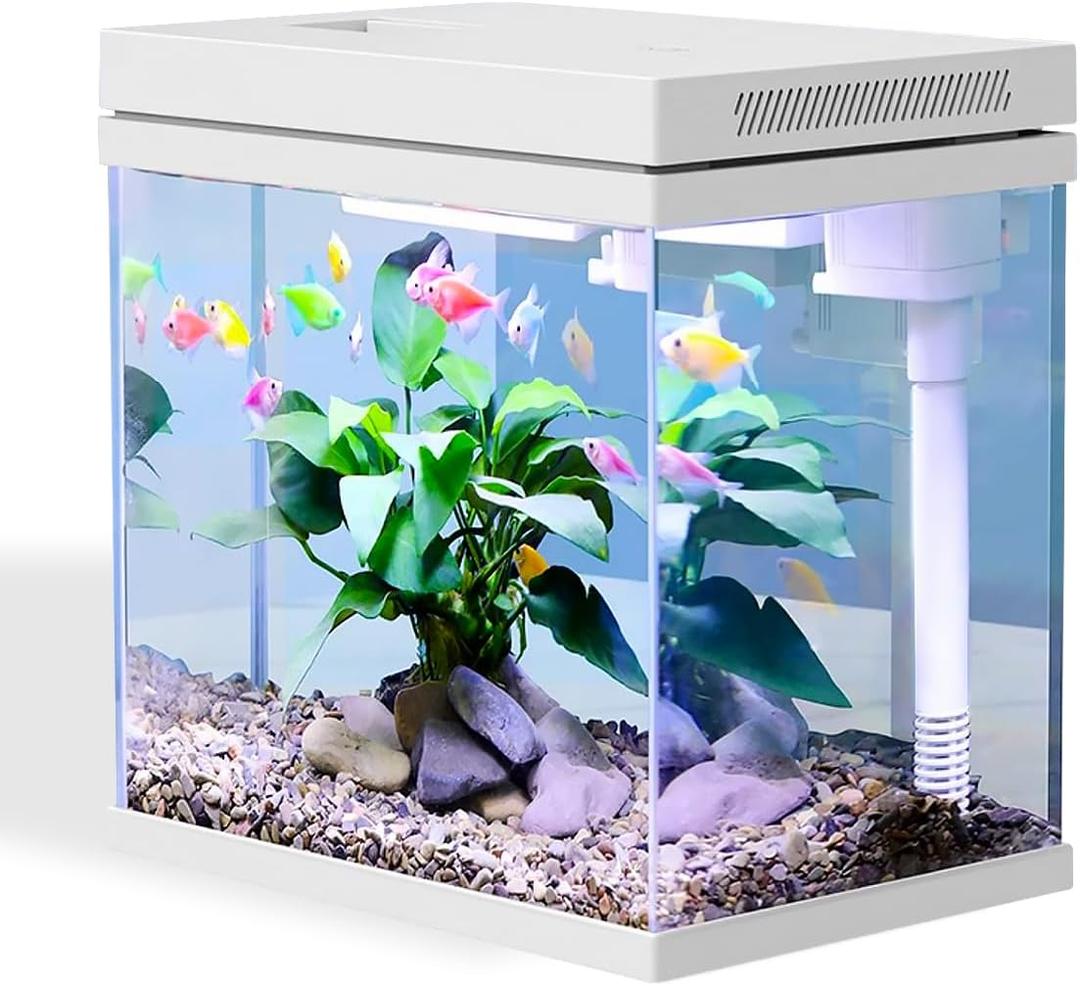 Fish Tank, 4 Gallon Nano-Aquarium, Upgrade Filter System and LED Light, for Freshwater & Marine, Filter Balls Included (4 Gal)