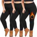 we fleece 3 Pack Plus Size Fleece Lined Leggings Women -Stretchy Warm Winter Yoga Pants Thermal Leggings (Black/Black/Black), 2XL