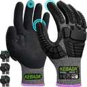 Kebada Impact Protection Gloves, ANSI A2 Cut Resistant Work Gloves with Grip, Touchscreen, Sandy Nitrile Coated (Large, Black (3 Pair))