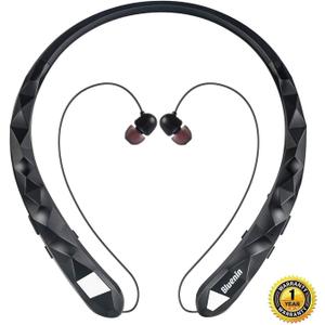 Bluetooth Headphones Bluenin Wireless Headphones Neckband Retractable Earbuds Noise Cancelling Stereo Headset Sport Sweatproof Earphones with Mic (Matte Black)