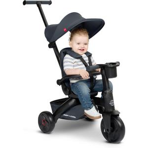 Radio Flyer Coast Folding Stroller Trike, for Kids 6 Months3 Years | Stroller Tricycle for Toddlers, Lightweight, Compact, 4 Riding Modes, UV Canopy, 5Point Harness, Safety Bar, Cup Holder