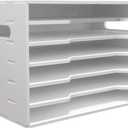 Construction Paper Organizer 12x18 ,6 Tier Desk File with Adjustable Shelves,White Scrapbook Storage Shelf for Sizes 20.3" X 13.4" X 12.6",Desktop File Organizer for Home Office School