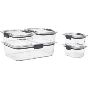 Rubbermaid Brilliance Food Storage Containers, Set of 5 (10 Pieces), BPA-Free, Leak-Proof, Clear (Set of 5 Assorted Containers)