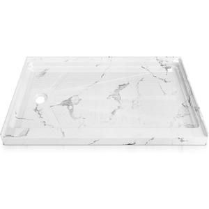 CKB 60 in x 32 in Shower Pan, Carrara White Alcove Shower Base with Left Drain, Low Profile Single Threshold, Acrylic Fiberglass, Slip Resistant