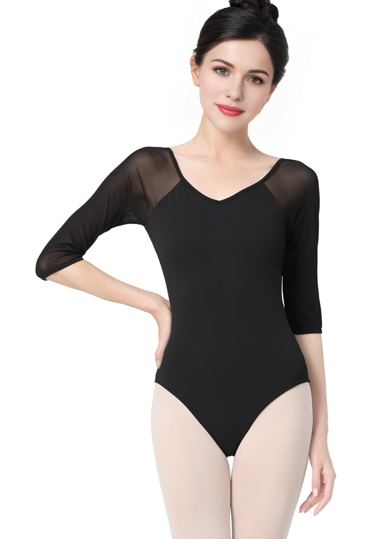 Dance Leotards for Women 3/4 Sleeve Gymnastics Bodysuit, Small