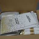 Goodluck 352 Pieces Clear Gold Dinnerware Set for 50 Guests, Clear Square Plastic Plates with Gold Trim, Include: 100 Gold Plastic Plates, 50 Rolled Napkins, 50 Cups, 50 Cutlery Set and 2 Tablecloth