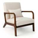 Beige Modern Accent Chair Leisure Armchair with Rubber Wood Frame and Lumbar Pillow GHMHSKU00907