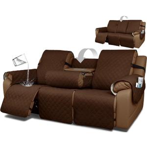 Waterproof Recliner Sofa Covers with Flipped Middle Backrest Washable Recliner Couch Covers Non-Slip with Elastic Straps Furniture Protector for Kid Dogs Pets (Brown)