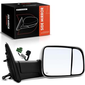 A-Premium Passenger Side Power Door Mirror - Compatible with Ram 2500/3500 2019-2022 - Heated Power Folding Chrome Outside Rear View Mirror w/Turn Signal Puddle Light - Replace# 68382838AD