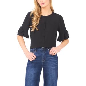 CeCe Women's Flounce Elbow Bow Sleeve Button Down Top,Large