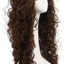 karlery Women's Fluffy Curly Dark Brown wig Halloween Cosplay Wig Anime Costume Party Wig