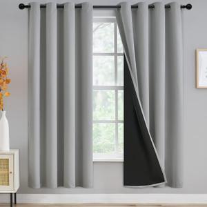 Grey Full Shade Curtain Panels, Thermal Insulated & Energy Efficiency Window Draperies for Guest Room, Full Blackout Curtains & Drapes for Shift Worker and Light Sleepers, W52 x L72 Inch, Light Grey