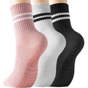 BISOUSOX Pilates Socks with Grips for Women, Anti Slip Grippy Yoga Barre Socks, Full Sole Sticky Reformer Workout Sock