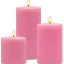 Pink Unscented Pillar Candles 3-Pack  Dripless & Smokeless, Long-Burning Thick Candles (2",3",4" Heights) for Weddings, Home Decor & Serene Ambiance