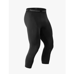 Niksa 3/4 Men's Compression Pants - Athletic Running Capri Tights Quick Dry Basketball Sports Leggings Gym Workout Base Layer(L)
