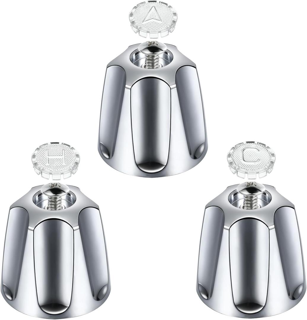 Dreyoo 3 Piece Metal Shower Knob Replacement Compatible with Price/Pfister Verve Tub Shower, Bathtub Faucet Handle Remodel Trim Kit Include 1 Hot 1 Cold 1 Diverter and 3 Screws(Polished Chrome)