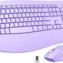 Ergonomic Keyboard and Mouse Combo - Full Size Keyboard Cordless with Palm Wrist Rest Ergonomic Mouse Wireless for Windows Computers Laptops - Light Purple (Upgrade)